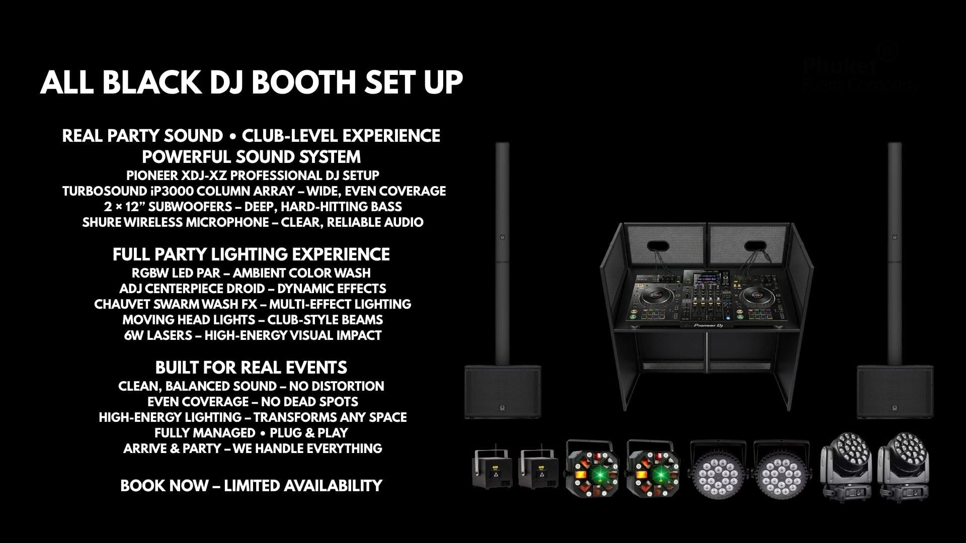 ALL BLACK DJ equipment set up phuket event dj rentals