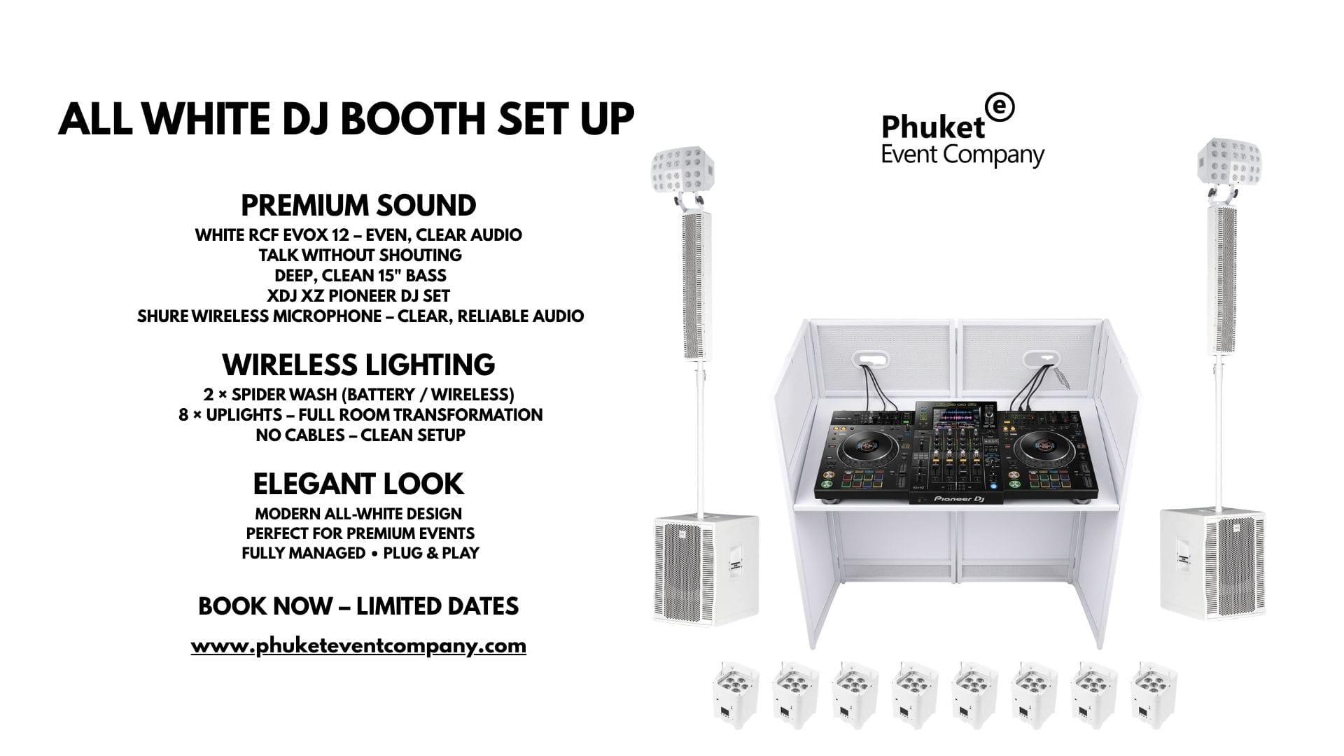 ALL WHITE DJ BOOTH SET UP phuket event dj rentals